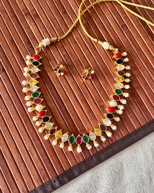 Aarna Navaratna Necklace with Earrings