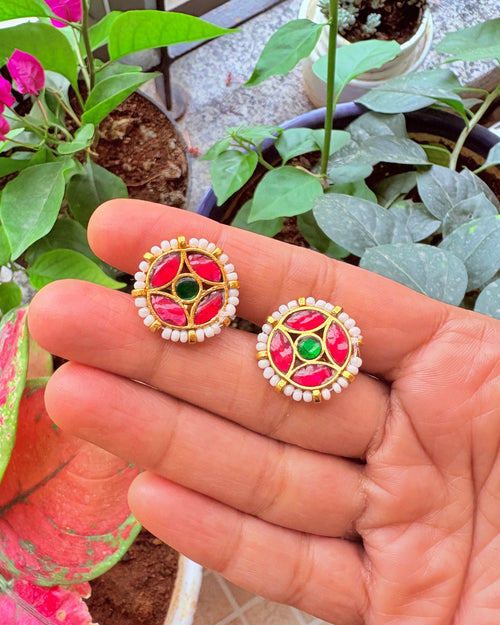 Chaubara Gulabi Kundan Studs