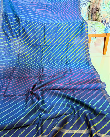 Maheshwari Silkcotton Leheriya Saree - Indigo