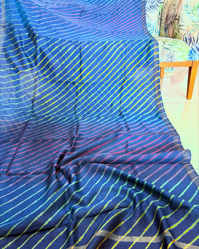 Maheshwari Silkcotton Leheriya Saree - Indigo