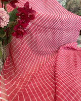 Kota Doria Cotton Leheriya Saree - Pink