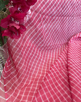 Kota Doria Cotton Leheriya Saree - Pink