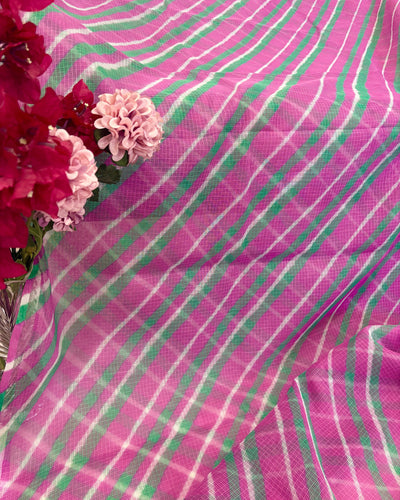 Kota Doria Cotton Leheriya Saree - Bubblegum Pink
