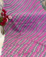 Kota Doria Cotton Leheriya Saree - Bubblegum Pink