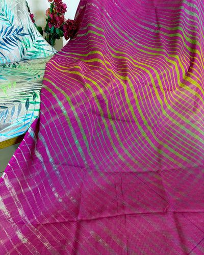 Kota Doria Cotton Leheriya Saree - Magenta