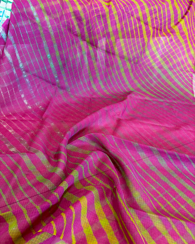 Kota Doria Cotton Leheriya Saree - Magenta