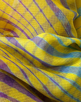 Kota Doria Cotton Leheriya Saree - Yellow