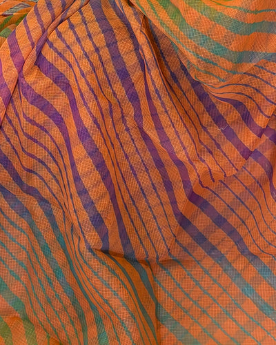 Kota Doria Cotton Leheriya Saree - Orange