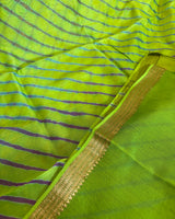 Maheshwari Silkcotton Leheriya Saree - Parrot Green