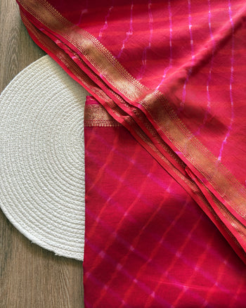 Maheshwari Silkcotton Leheriya Saree - Red