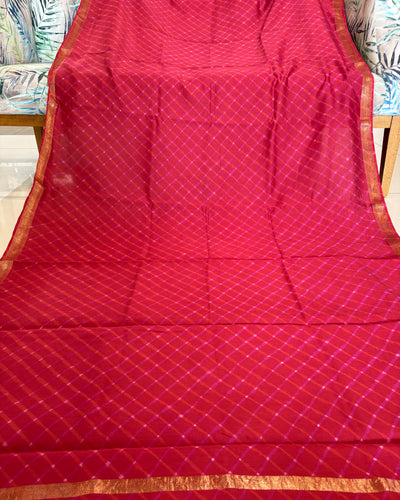 Maheshwari Silkcotton Leheriya Saree - Red