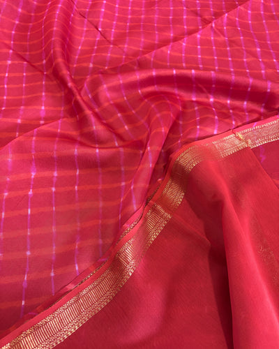 Maheshwari Silkcotton Leheriya Saree - Red