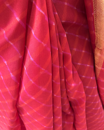 Maheshwari Silkcotton Leheriya Saree - Red