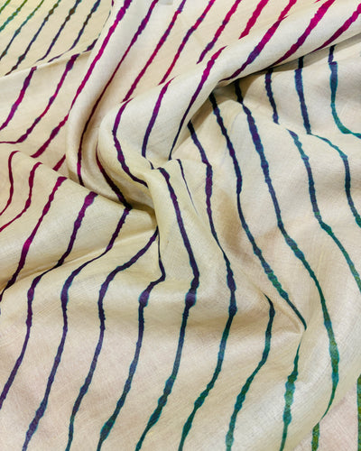 Tussar Silk Leheriya Saree - Natural White