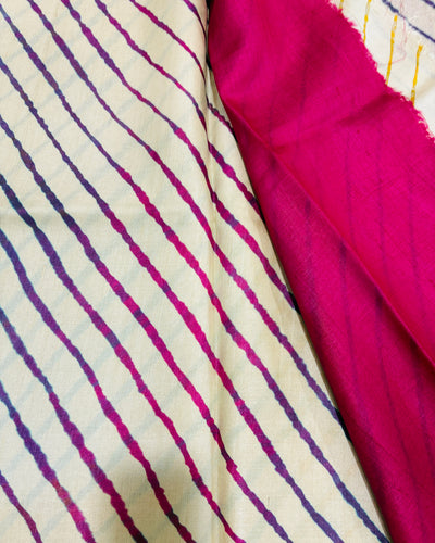 Tussar Silk Leheriya Saree - Natural White