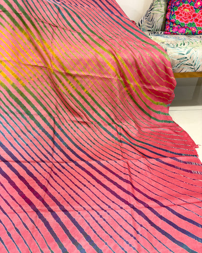 Tussar Silk Leheriya Saree - Deep Peach
