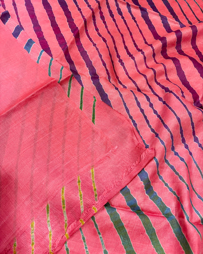 Tussar Silk Leheriya Saree - Deep Peach