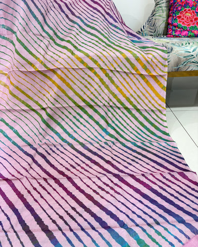 Tussar Silk Leheriya Saree - Onion Pink