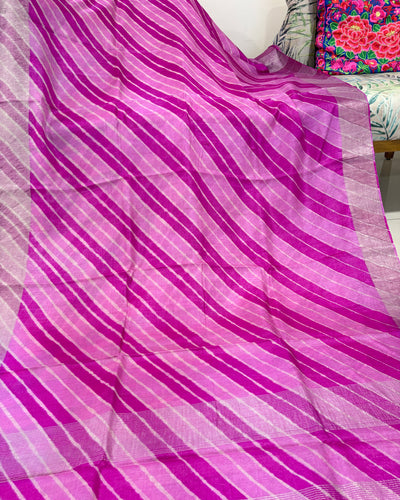 Tussar Silk Leheriya Saree - Rani Pink