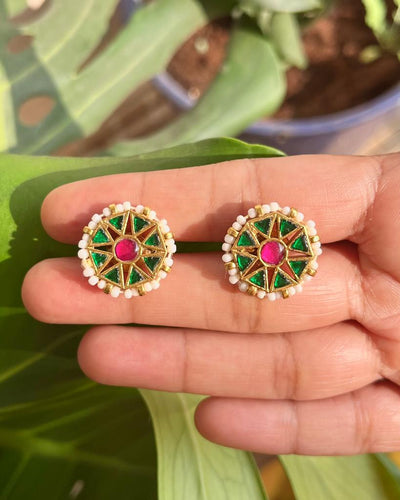 Ashtakona Harit Kundan Studs