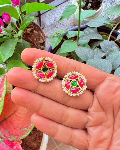Chaubara Gulabi Kundan Studs