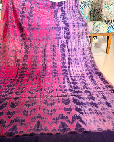 Maheshwari Silkcotton Shibori Saree - Magenta Purple