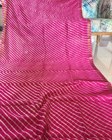 Maheshwari Silkcotton Leheriya Saree - Rani Pink