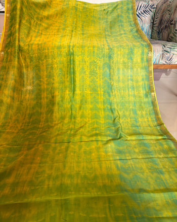 Maheshwari Silkcotton Shibori Saree - Yellow Green